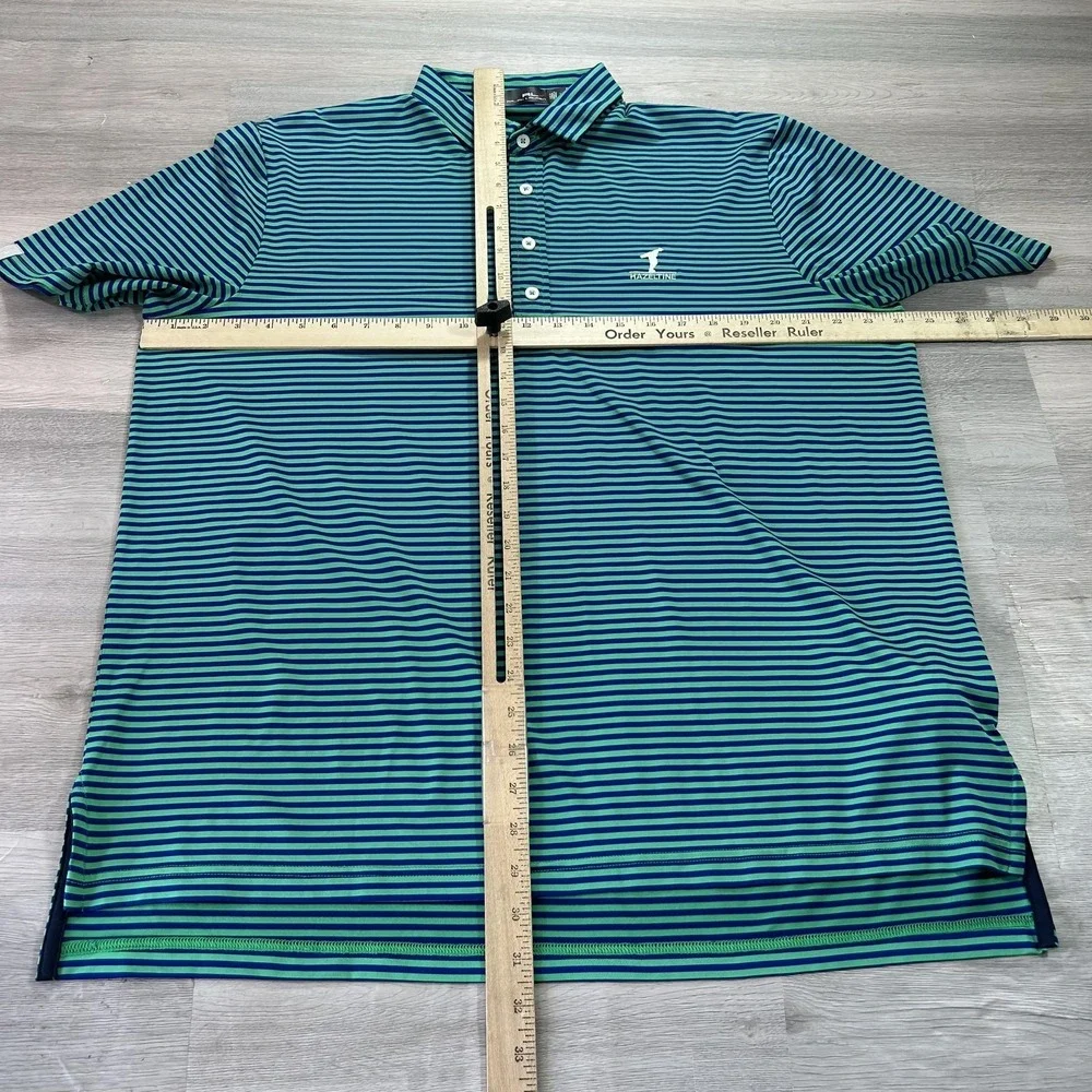 Hazeltine RLX Ralph Lauren Polo Shirt Mens Large Blue Stripe Golf Performance